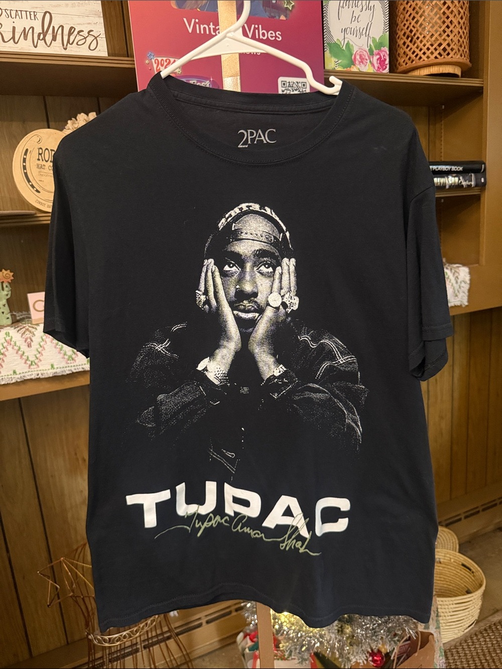 2PAC Black Graphic Tee - Tupac Portrait Short Sleeve